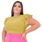 Blusa Plus Size Feminina Manga Curta 2 babadinho Lese Elastano