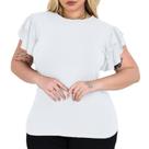 Blusa Plus Size Feminina Manga Curta Babado Gode Gola Redonda Malha