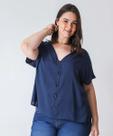 Blusa Plus Size Feminina Viscose Botões Marisa Azul-50000