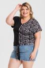 Blusa Plus Size Frente Lisa e Sublimada c/ Amarração Frontal - Serena