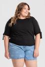 Blusa Plus Size Malha de Viscose Mangas c/ Abertura e Amarração - Serena