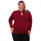 Blusa Plus Size Manga Longa c/ Detalhe na Gola Malha Inverno