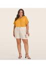 Blusa Plus Size Secret Glam Manga Curta em Viscotorcion com Decote V Trançado G1 ao G4