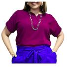 Blusa Plus Size Social Feminina Manga Curta Soltinha Tecido Viscolinho