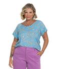Blusa Plus Size Viscose Estampada Rovitex Secret Fundo Cru com Estampa Colorida
