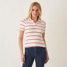 Blusa Polo Canelada Listrada Off White com Vermelho