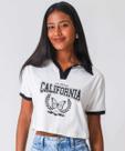 Blusa Polo Cropped Feminina Estampada Marisa Off White-77015