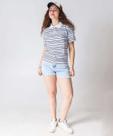 Blusa Polo Feminino Listrado Manga Curta Marisa Off Wh-21093
