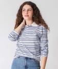 Blusa Polo Feminino Listrado Manga Longa Marisa Off Wh-21091