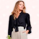 Blusa Preta Gola Faixa - Moda Casual Chic