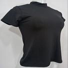 Blusa Preta,Manga Curta,Canelada Blusa Preta,Manga Curta,Canelada