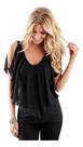 Blusa Preta Sofisticada Decote Em V E Sobreposição Elegante