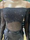Blusa preta transparente de brilho