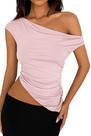 Blusa PRETTYGARDEN 2025 Assimétrica Ombro a Ombro Rosa M