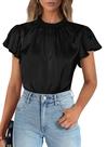 Blusa PRETTYGARDEN 2025 Manga Bufante de Cetim Preta G