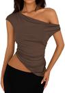 Blusa PRETTYGARDEN 2025 Verão com Ombro Único Franzido
