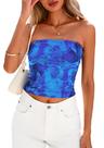 Blusa PRETTYGARDEN 2025 Verão sem alça Floral Azul P
