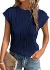 Blusa PRETTYGARDEN Azul Marinho com Manga Curta Texturizada Média