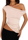 Blusa PRETTYGARDEN Cropped Ombro a Ombro Verão 2025 Bege G