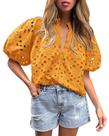Blusa PRETTYGARDEN Feminina de Verão com Manga Curta, Decote V e Renda, Tamanho P