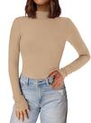 Blusa PRETTYGARDEN Gola Alta Canelada Manga Longa Caqui M