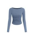 Blusa PRETTYGARDEN Otoño 2025 Azul Gris con Mangas Largas y Fruncido