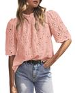 Blusa PRETTYGARDEN Summer Eyelet bordada para mulheres rosa Blusa PRETTYGARDEN Summer Eyelet bordada para mulheres rosa