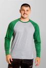 Blusa Raglan Manga Longa Cinza Mescla com Verde 100% Poliéster - Estilo Casual