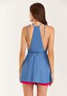 Blusa Regata Alongada Godê Alça Amarrada Cintura Azul Deep