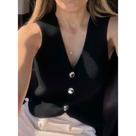 Blusa regata colete decote v botões moda tendência conforto tricot modal slim