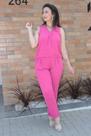 Blusa Regata com Prega Macho na Frente com Barra Arredondada Pink em Crepe Air Flow