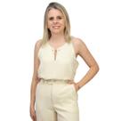 Blusa Regata Crepe Gola Redonda com Detalhe