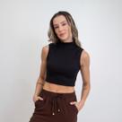 Blusa Regata Top Cropped Canelado Poliéster Gola Alta