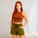 Blusa Regata Top Cropped Canelado Poliéster Gola Normal