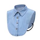 Blusa removível azul claro com gola falsa jeans para mulheres