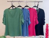 blusa selena decote V tam G cores verde, azul