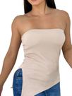 Blusa sem alça Assimétrica Canelada O Ponto Alto da Moda Moderna Blogueira