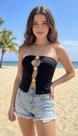 Blusa Sexy Frente Aberta Com Detalhes Dourado Estilo Gringa