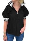 Blusa Skoinvb Summer para mulheres com meio zíper e decote em V, bloco colorido