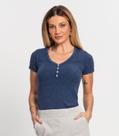 Blusa Slim Canelada Marinho Mescla Rovitex 3960 Gola V com Botões Blusa Slim Canelada Marinho Mescla Rovitex 3960 Gola V com Botões