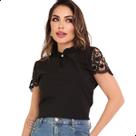 Blusa Social Evangélica Feminina Renda Gola Pedrinhas
