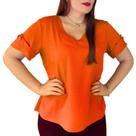 Blusa Social Feminina Camisa Manga Curta Botões Encapados Viscolinho