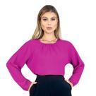 Blusa Social Feminina Manga Longa Plissada