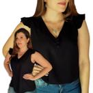 Blusa Social Regata Babado Bufante Feminina Botões Tecido Viscolinho
