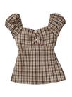 Blusa SOLY HUX feminina Gingham Summer de manga curta marrom 12Y Blusa SOLY HUX feminina Gingham Summer de manga curta marrom 12Y