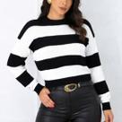 Blusa Suéter Feminina Manga Longa Listrada De Trico Blusa Suéter Feminina Manga Longa Listrada De Trico