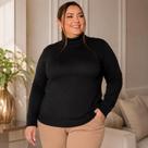 Blusa Suéter Feminina Tricot Gola Alta Plus Size Cor Preta Tamanho GG Veste Até 54
