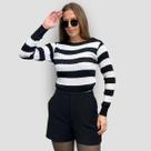 Blusa Suéter Feminino Tricô Trançado Listrado Bicolor Inverno