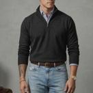 Blusa Suéter Meio Zíper com Gola Alta Masculino Manga Longa Inverno Outono Diversas Cores