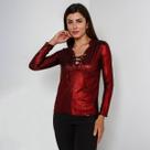 Blusa susie metalizada com ilhós e cordão feminino